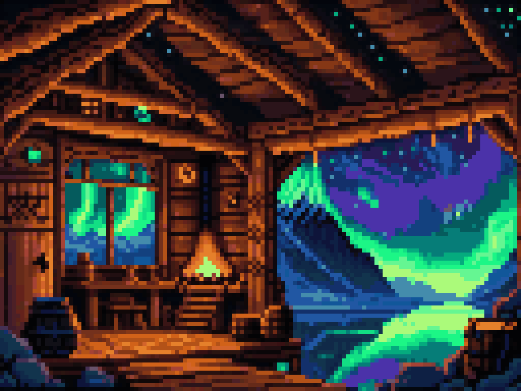 A half-built Viking longhouse with rooms of wood and thought, each holding a different fire