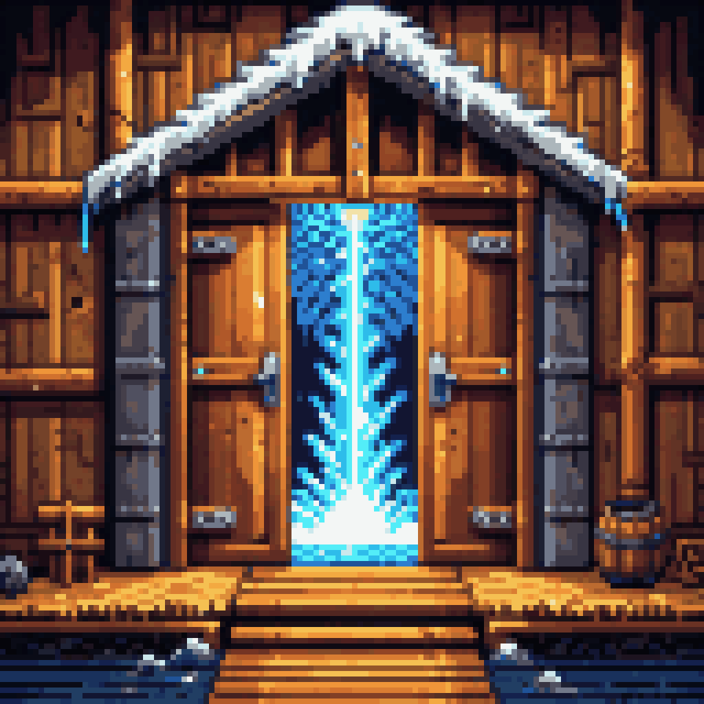 A doorway threshold with electric neural signals firing, Viking longhouse architecture