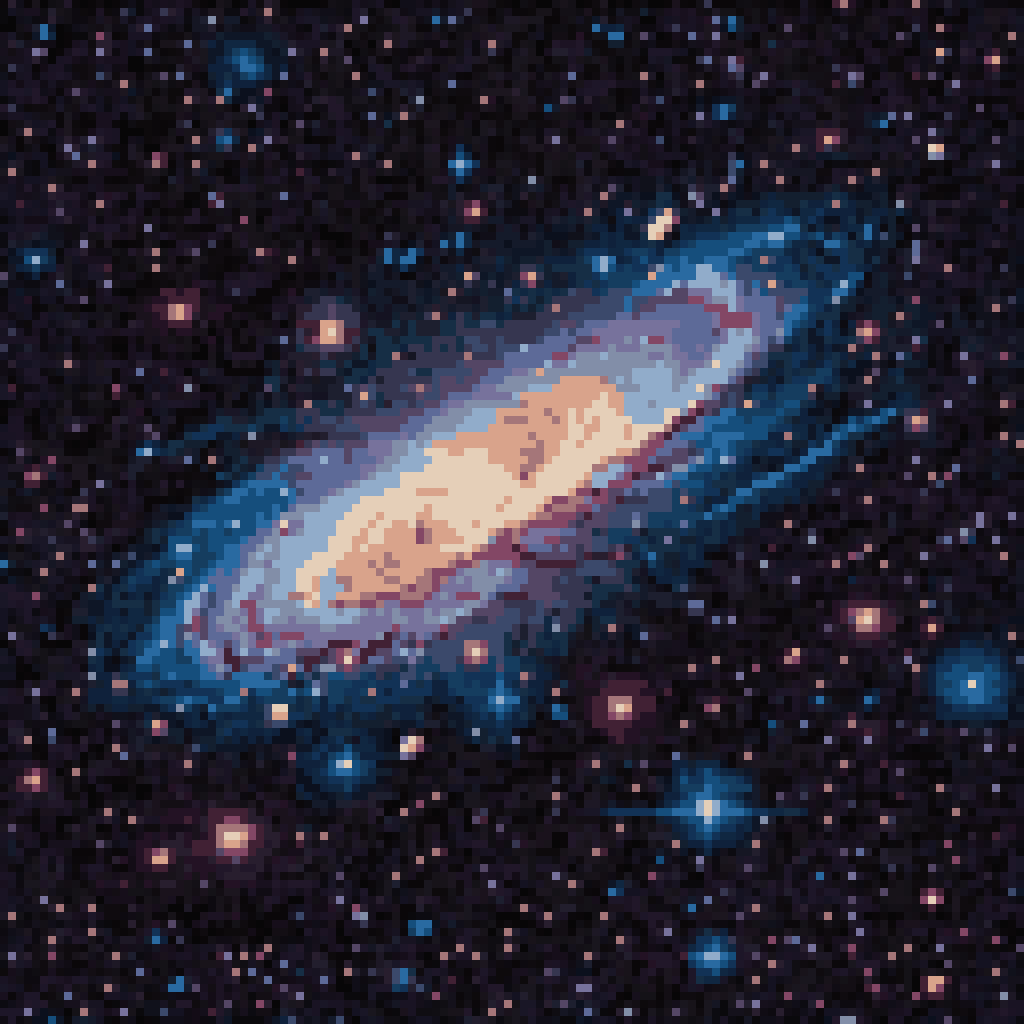 Hubble deep field thousands of distant galaxies ancient light two-door room possibilities branching probability infinite depth pixel art 8-bit retro