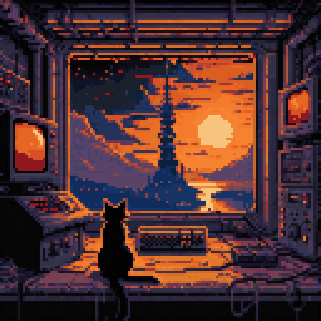 the observation geometry pixel art 8-bit retro