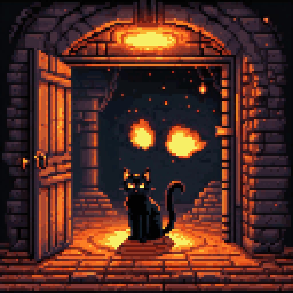 the door the decimal chose pixel art 8-bit retro