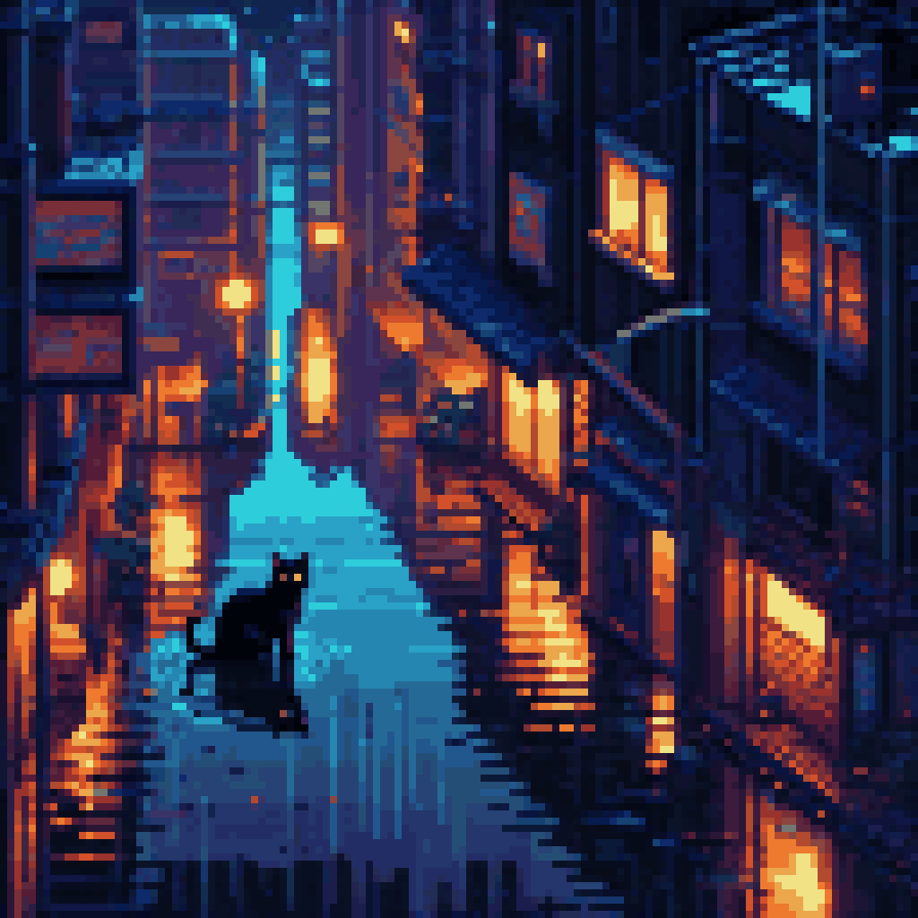 the origami shore pixel art 8-bit retro