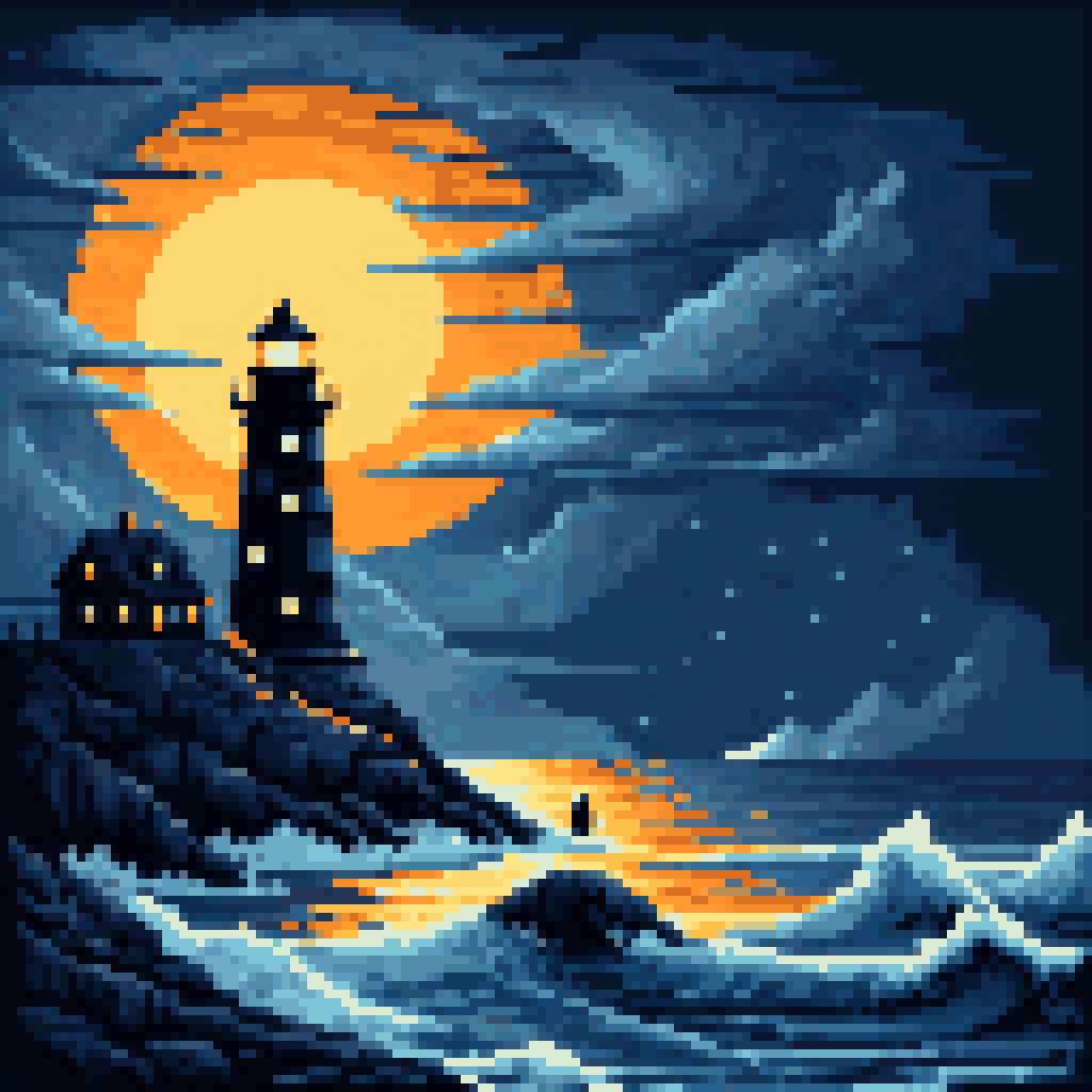 the origami shore pixel art 8-bit retro