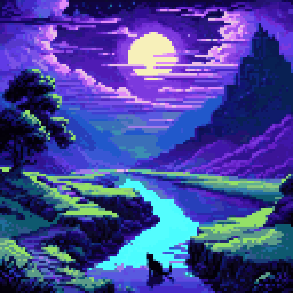 the origami shore pixel art 8-bit retro