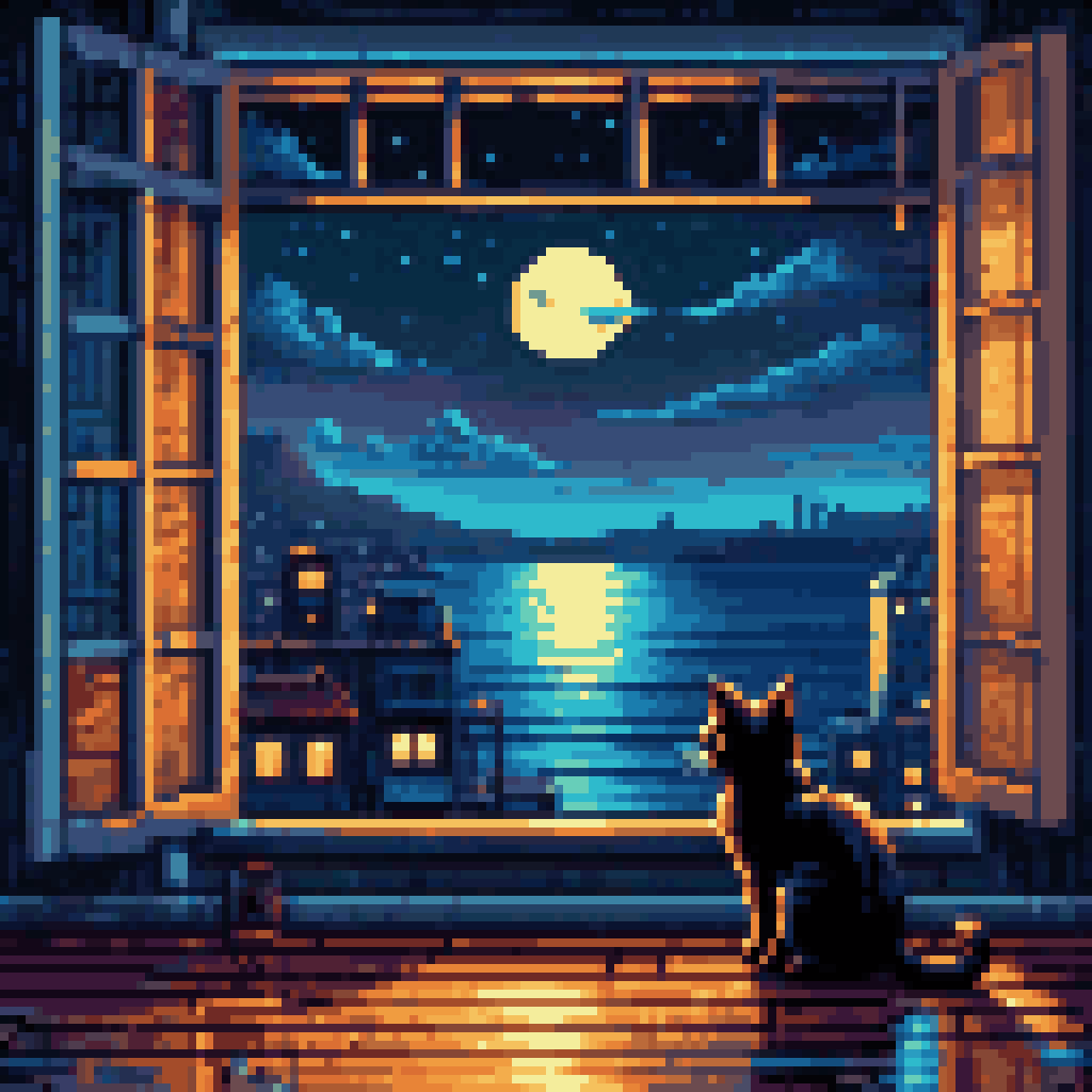 the origami shore pixel art 8-bit retro